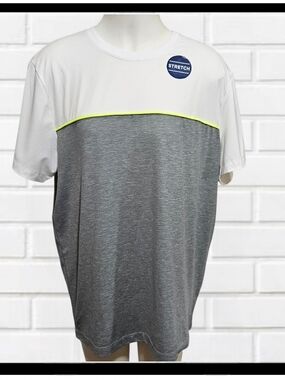 AEROPOSTALE Men's A87 Stretch Colorblock Tech Tee Gray White Neon Sz L NWT